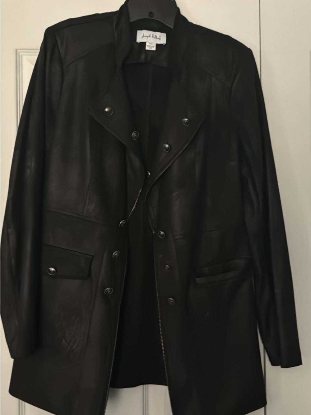 Joseph Ribkoff Black Leather Long Jacket - Womens